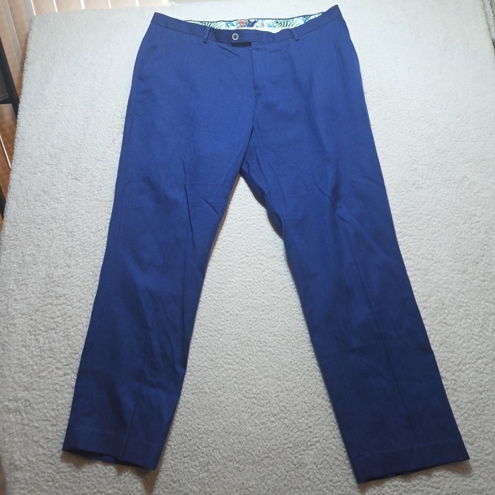 PAISLEY & GRAY Mens 40x30 Blue Linen Blend Slim Fit Dress Pants Resort Island